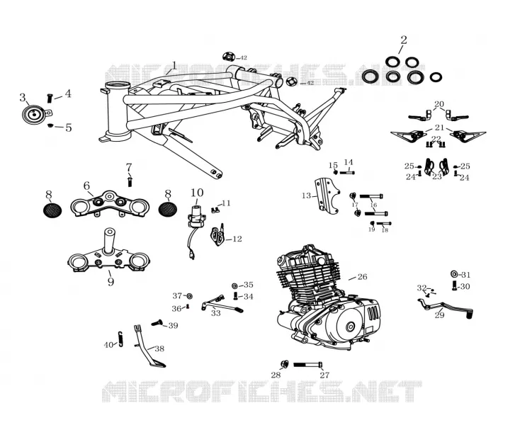 CADRE / T FOURCHE / SELECTEUR/ PEDALE DE FREIN